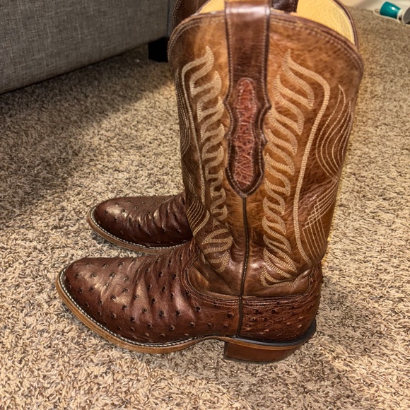 Brown Tony Lama Mccandles 13” Full Quill Ostrich Men’s Cowboy Boots Size 8.5D - Picture 2 of 8